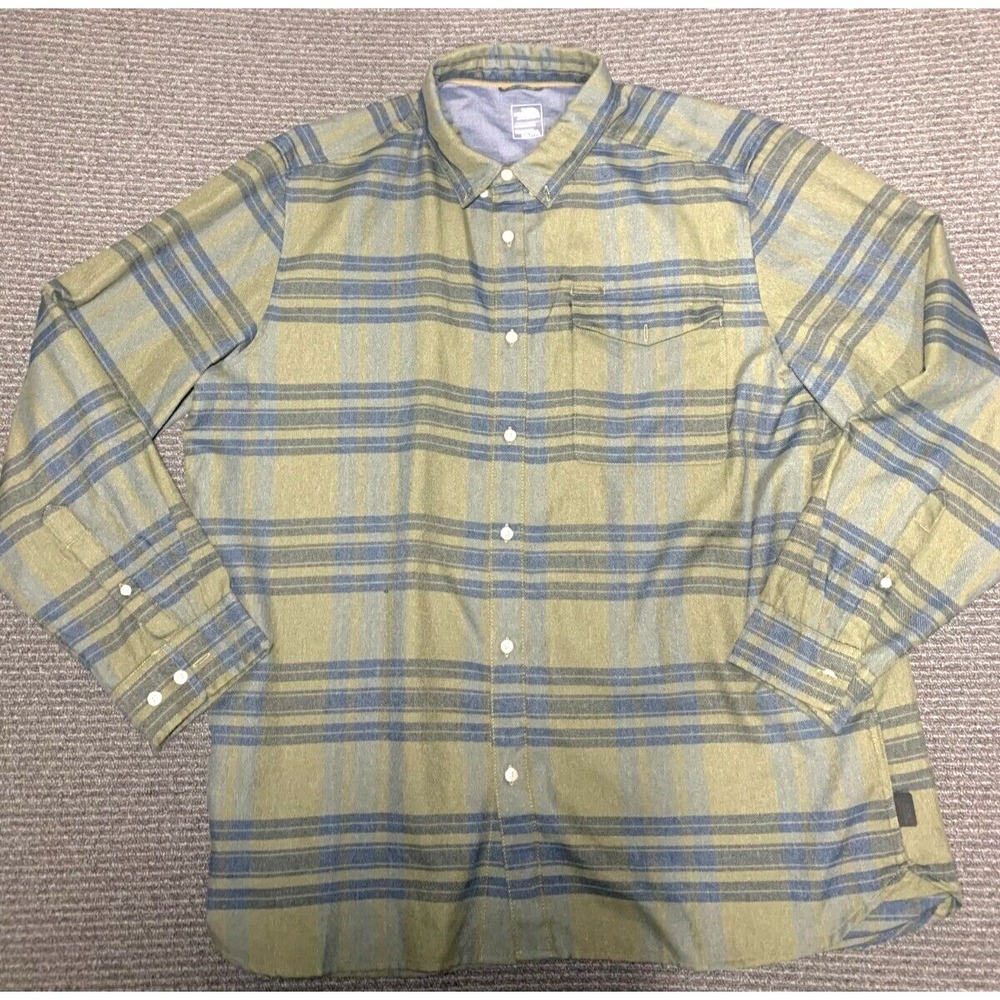 Men North Face Green Long Sleeve Approach Flannel Button Stripe Shirt XXL